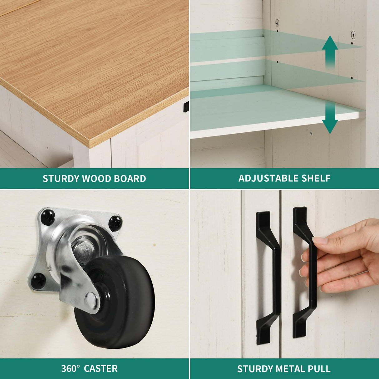 50 Inch Rolling Kitchen Island with Trash Can Storage Cabinet & Drop Leaf