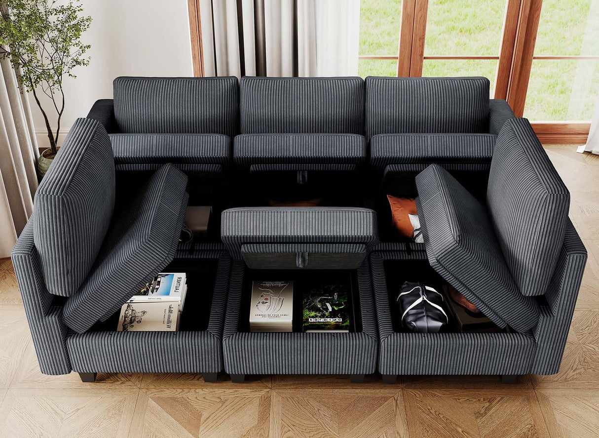 Modular Sectional Sleeper with Storage Ottoman Corduroy Sectional Couch