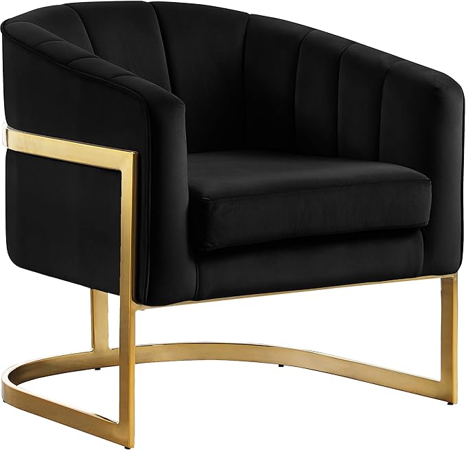 Carter Collection Modern | Contemporary Upholstered Velvet Barrel Accent Chair with Gold Stainless Base, Aqua, 29" W x 27.5" D x 31" H