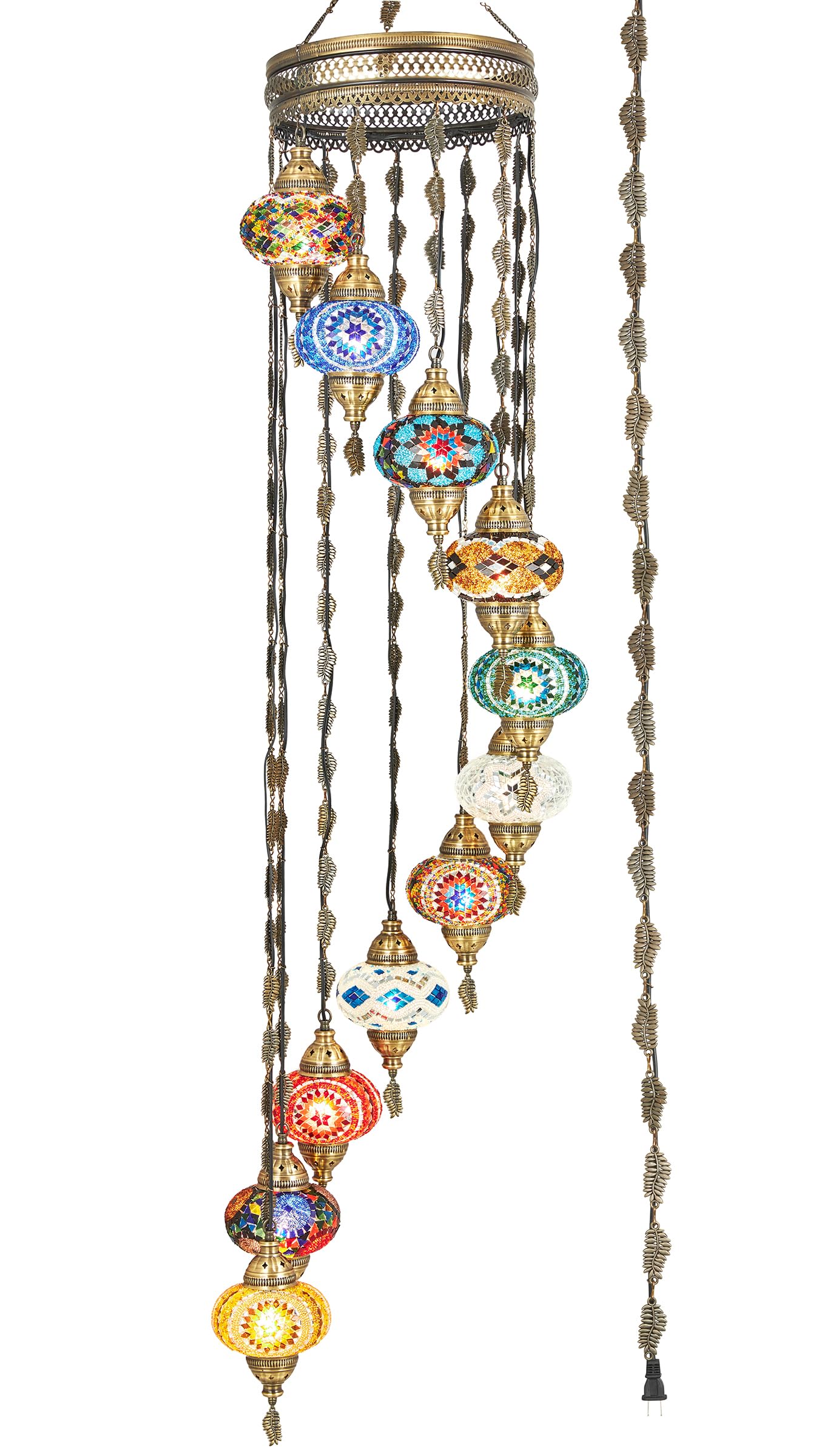 11 Globes Plug-in Raindrop Spiral Turkish Moroccan Mosaic Chandelier | Bohemian Lighting