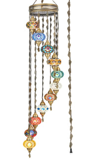 11 Globes Plug-in Raindrop Spiral Turkish Moroccan Mosaic Chandelier | Bohemian Lighting