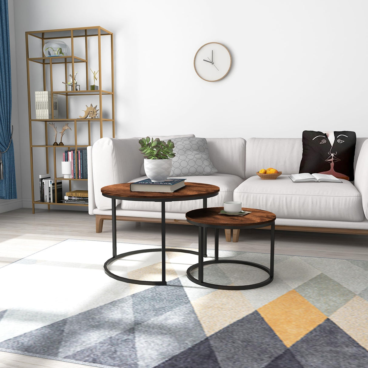 Round Coffee Table Set of 2 Modern Nesting Side End Table for Living Room