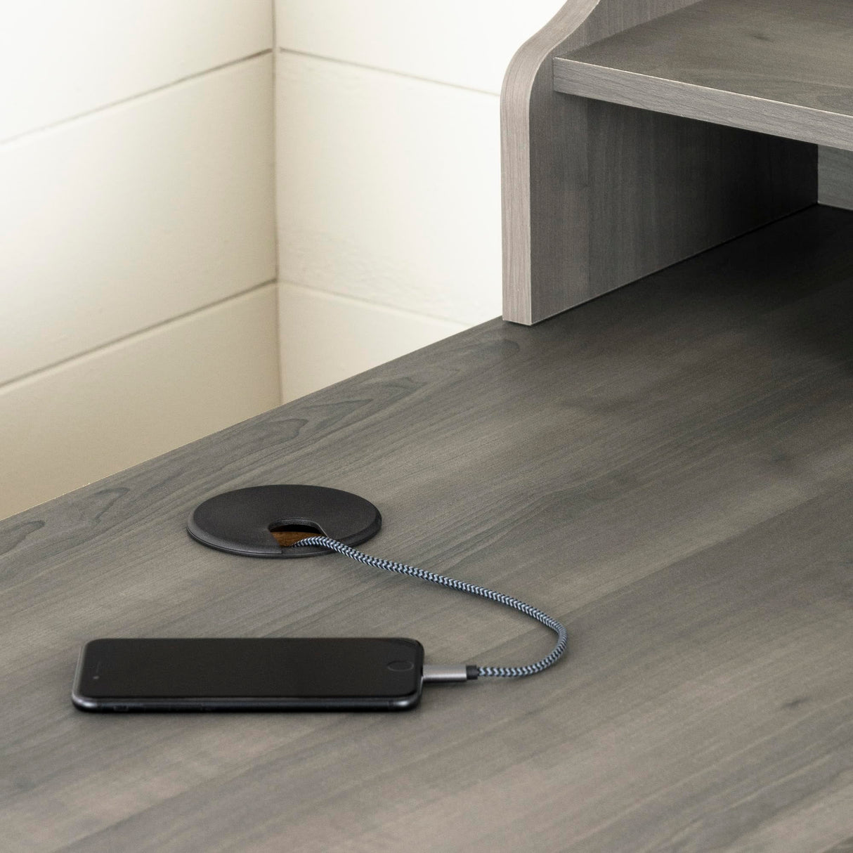 Versa L-Shaped Desk, Gray Maple