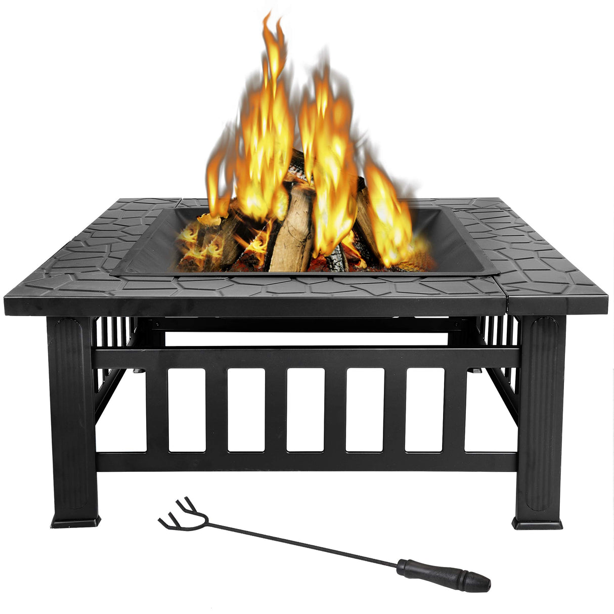 32ā Heavy Duty Square Fire Pit Outdoor Metal Firepit - Bircata