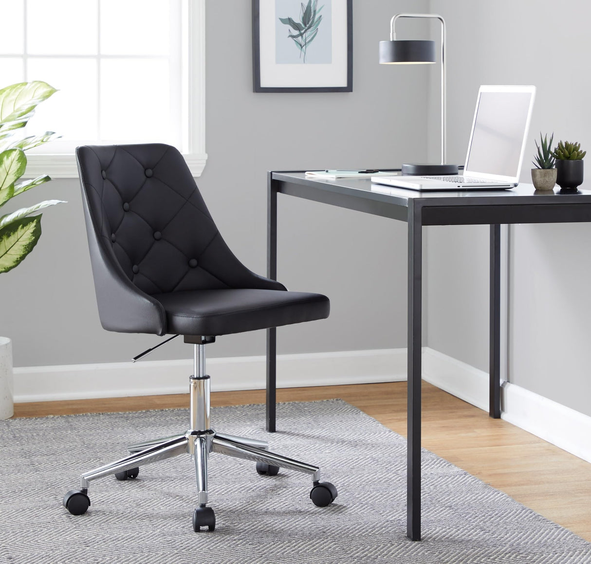 Ergonomic Gray Leather Home Office Chair with Back Support 360° Swivel Adjustable Height Wheels Ideal for Work Gaming Relaxation Modern Design for Comfort and Style