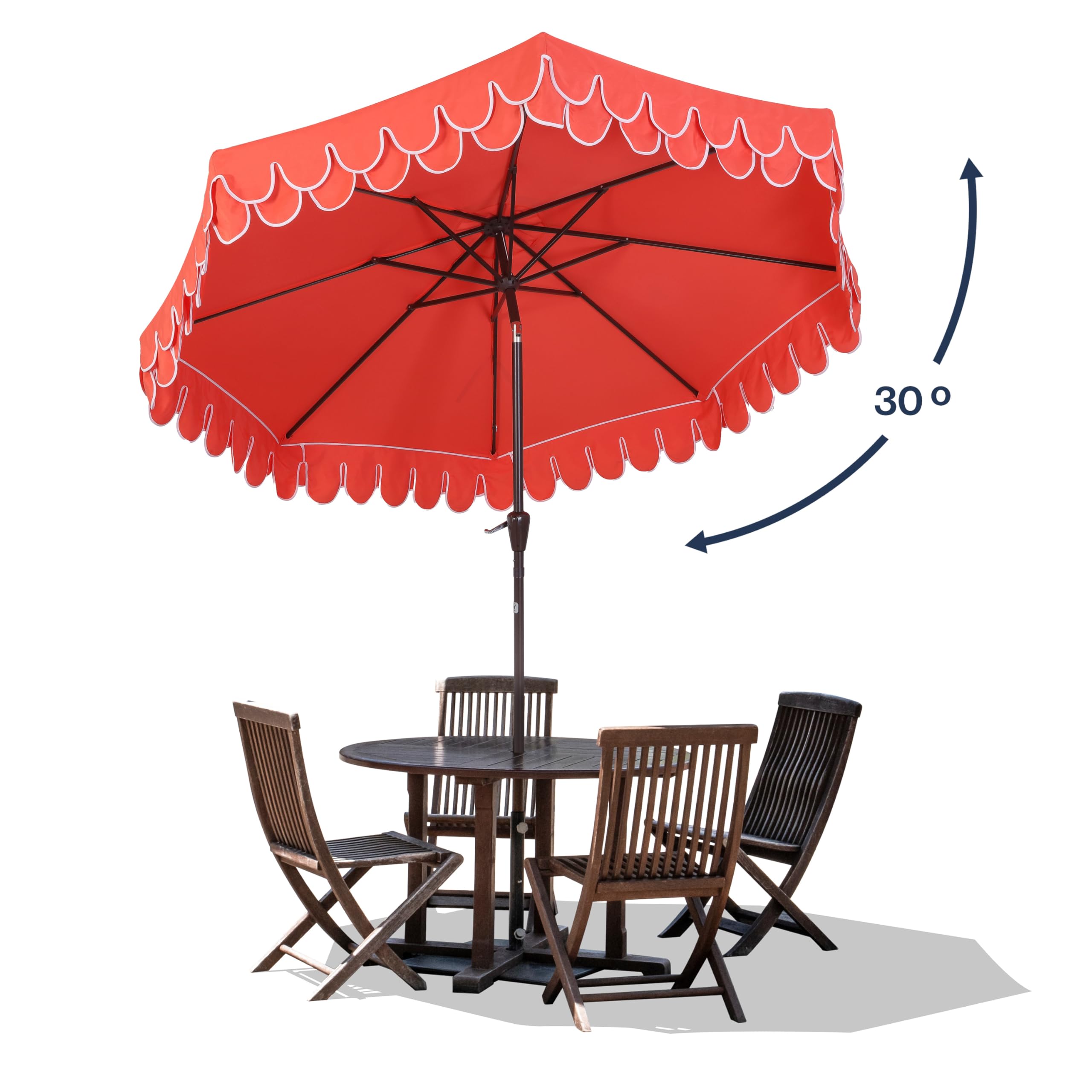 UMB1002A Tracy 9 ft. Classic MidCentury Scalloped Fringe Market Patio Umbrella