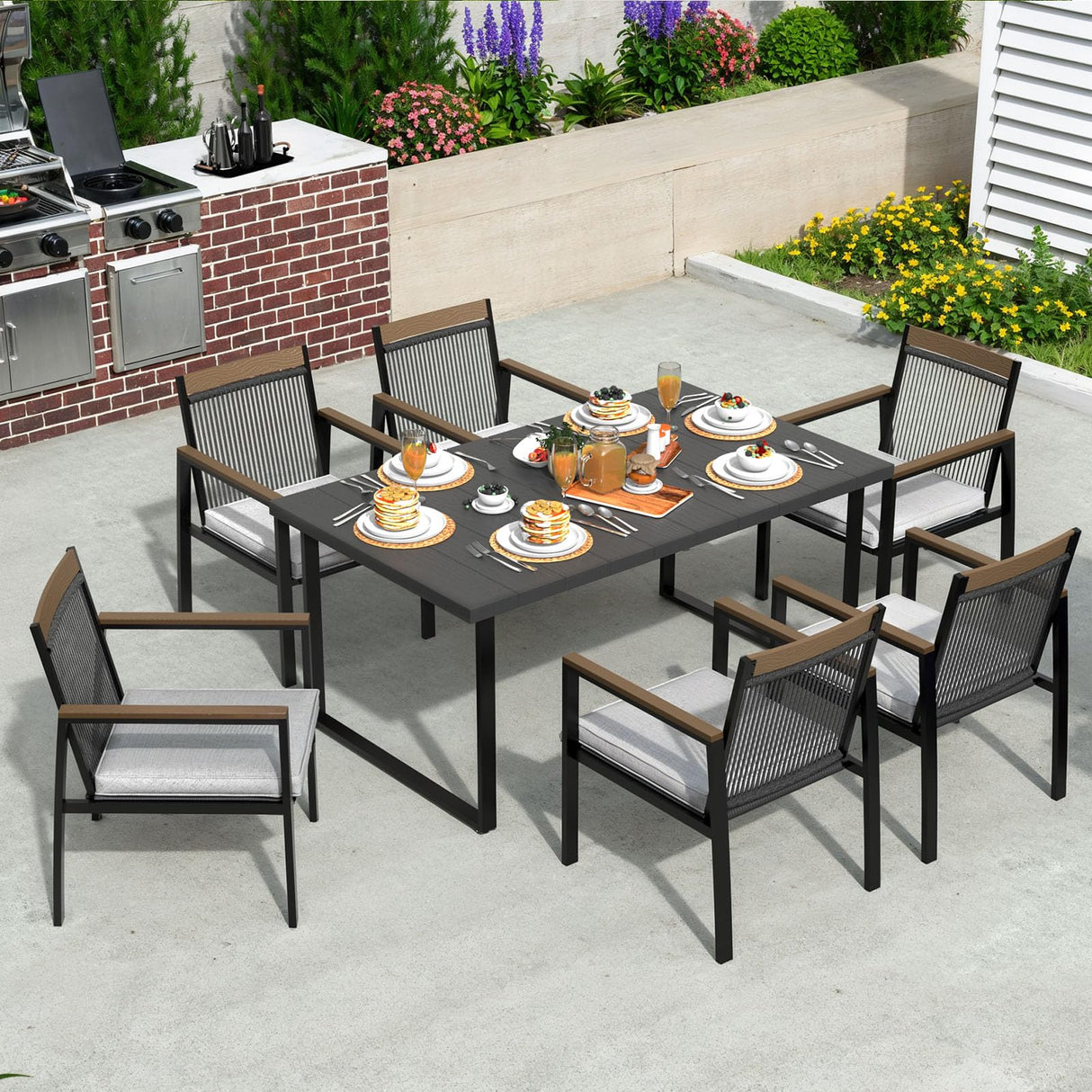 7-Piece Patio Dining Table and Chair Sets, Outdoor Metal Dining Furniture Set