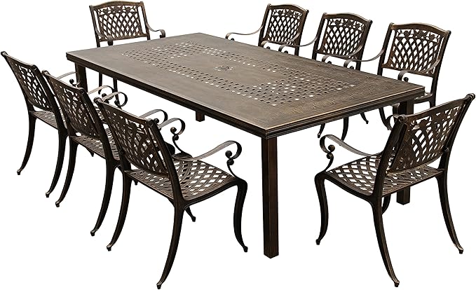Modern Outdoor Mesh Lattice Aluminum 95-in Black Large Eight Arm Chairs Rectangular