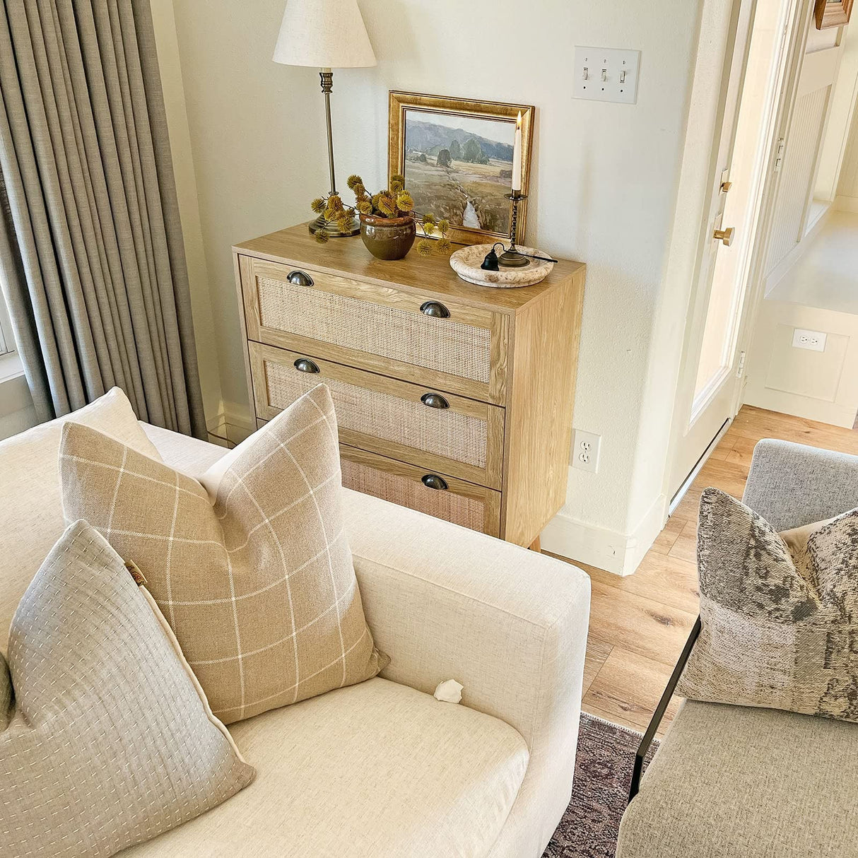 Rattan Nightstand Boho Cabinet Small Dresser