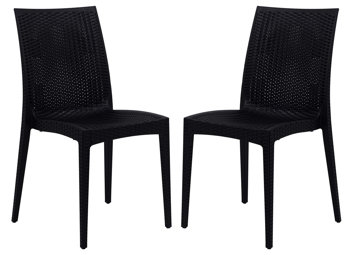 Modern Weave Design Mace Indoor/Outdoor Dining Chair (Set of 2), Black