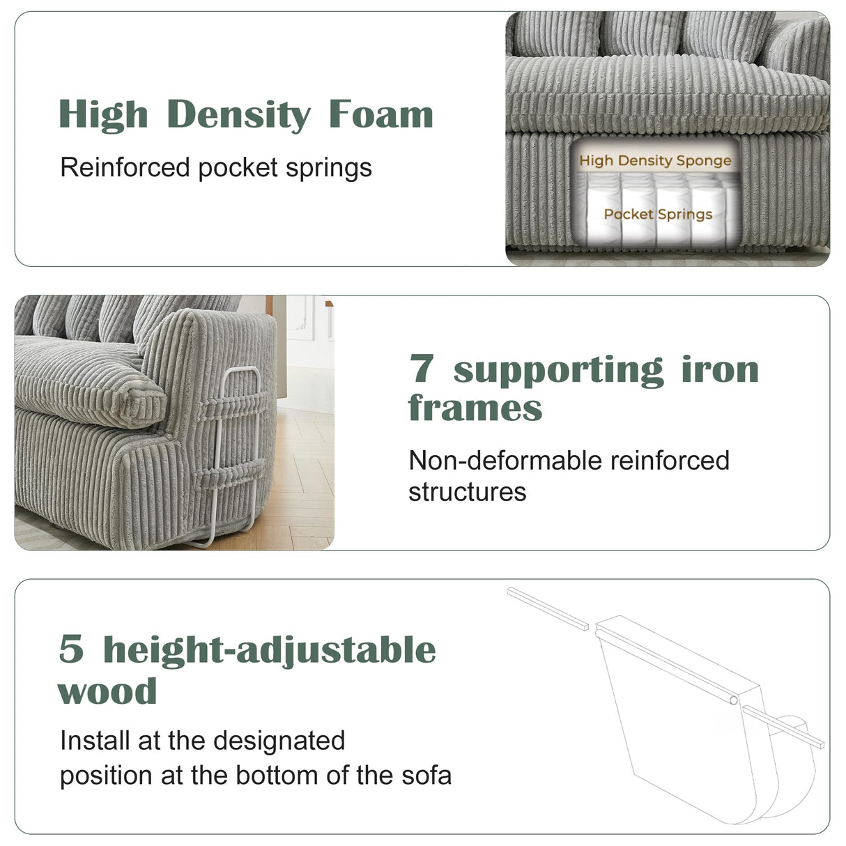 127'' Cloud Sectional Couches for Living Room, Corduroy Couch L Shape Sofa