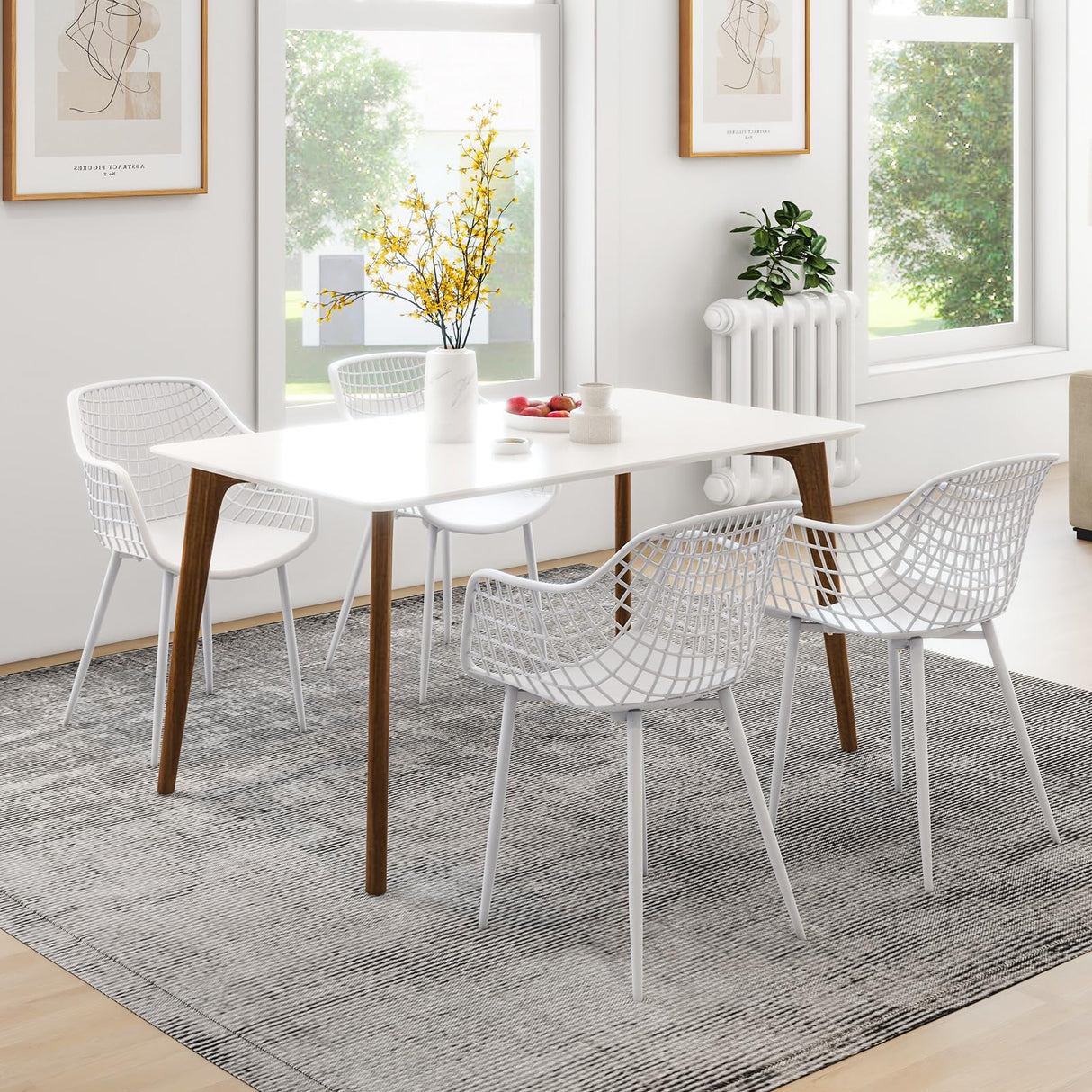 Dining Chairs Set of 4, Plastic Kitchen Chairs with Metal Legs