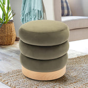 Velvet Ottoman Footstool, Tufted Modern Foot Rest Stool with Wood Base
