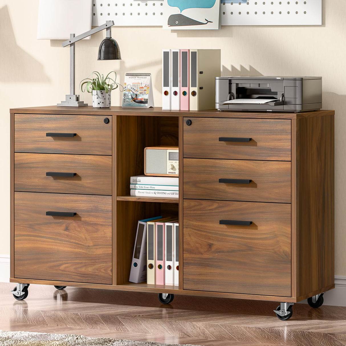 File Cabinet with Lock, Large Mobile Storage Filing Cabinet