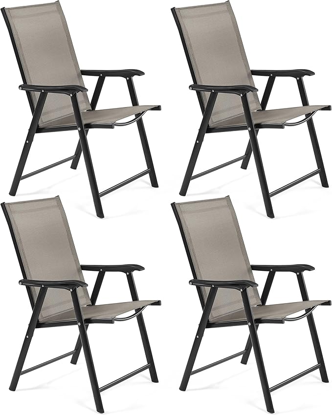 Patio Dining Chairs Set of 4 with Armrests, Outdoor Folding Chairs with Metal Frame