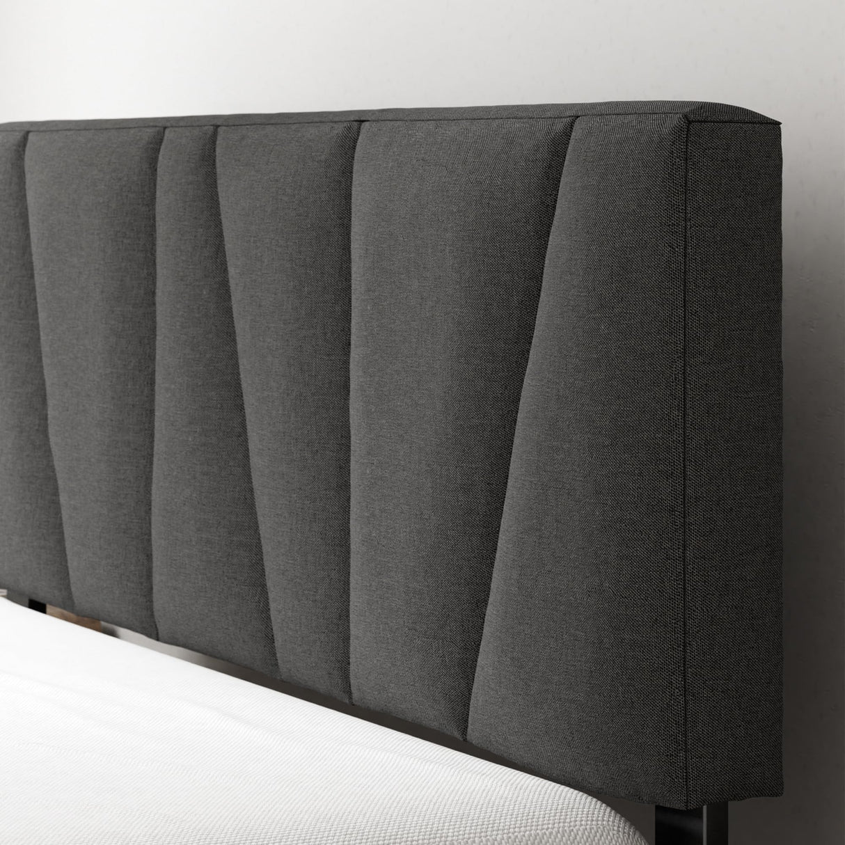 ZBed Frame with Asymmetric Headboard, Durable Wooden Slats, Sturdy Framework, Noise Free Sleep, No Box Spring Needed, Easy Assembly, Eco Friendly Packaging, Dark Grey