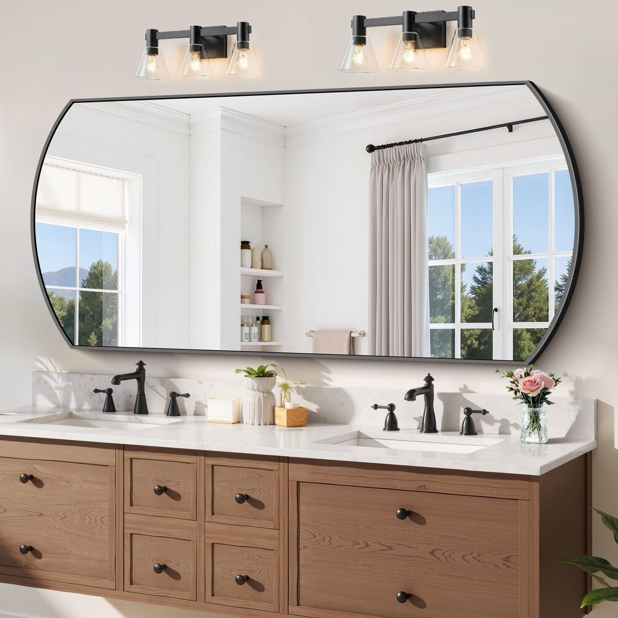 30x60 Inch Black Oval Bathroom Mirror