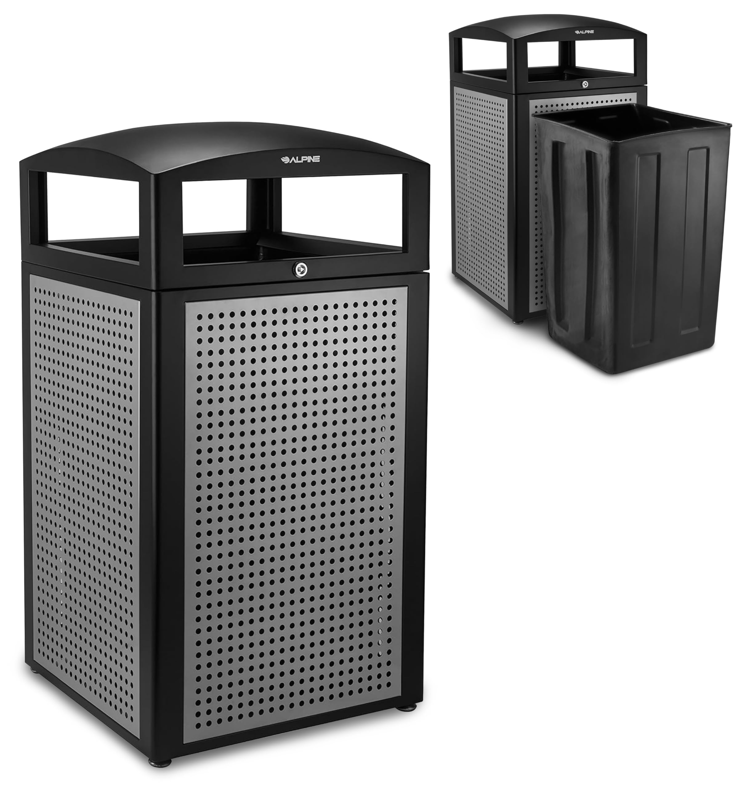 Outdoor Commercial Trash Can with Lid - 40 Gallon Heavy Duty Metal Garbage Can