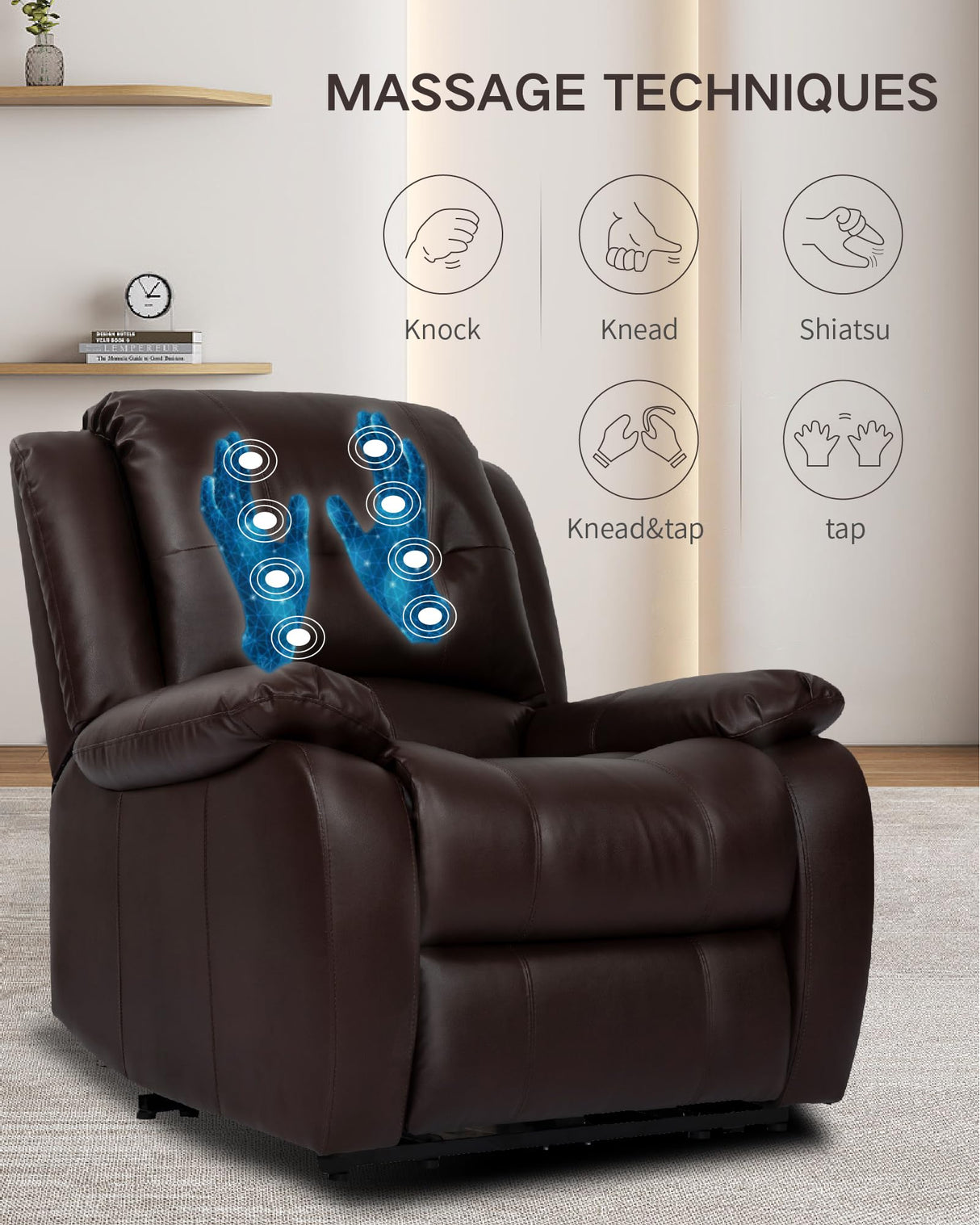 ErgoLuxe Brown Massage Recliner Chair – Compact and Easy-Clean Design