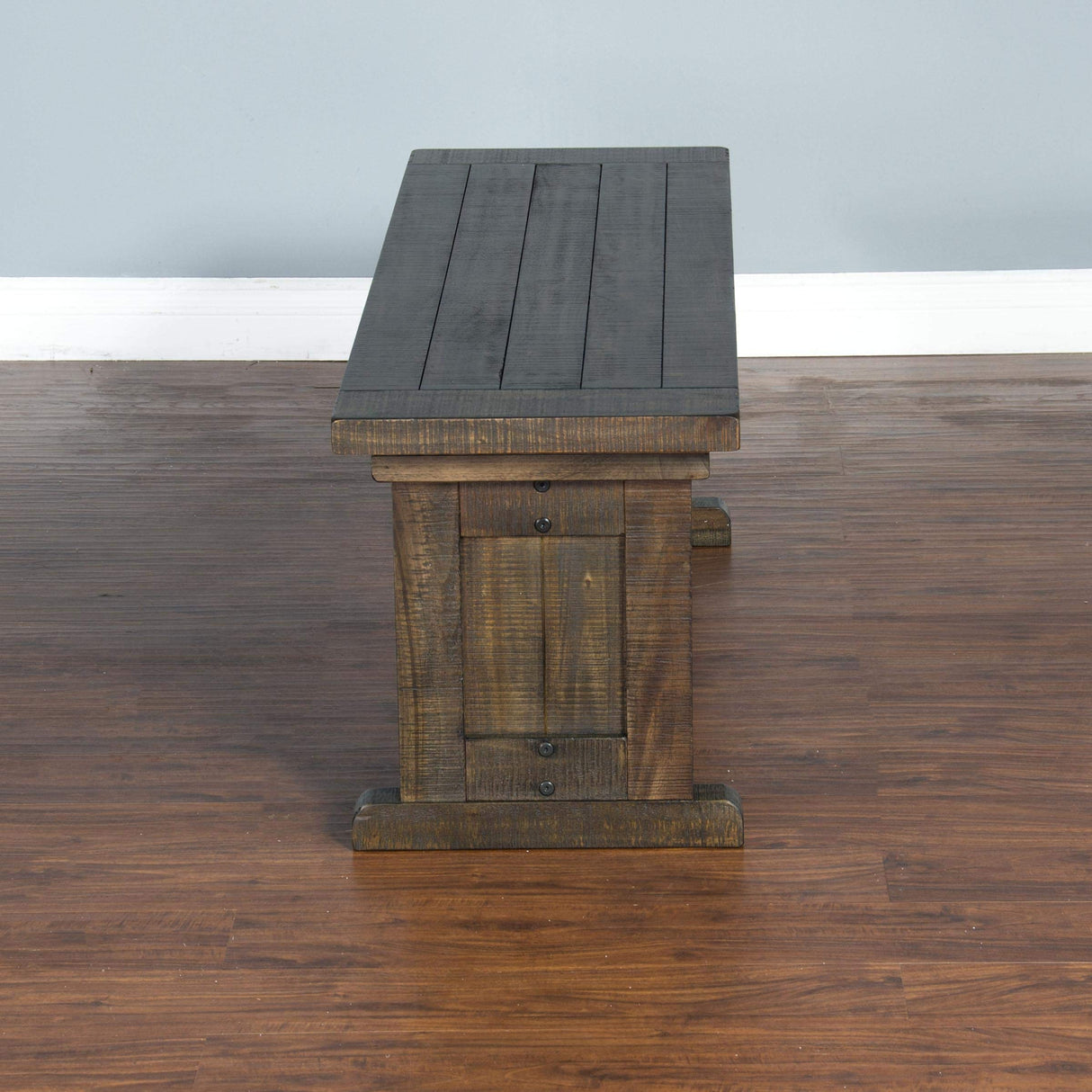 Carriage House Farmhouse Wood Side Bench in Off White Dark Brown (Tobacco Leaf)