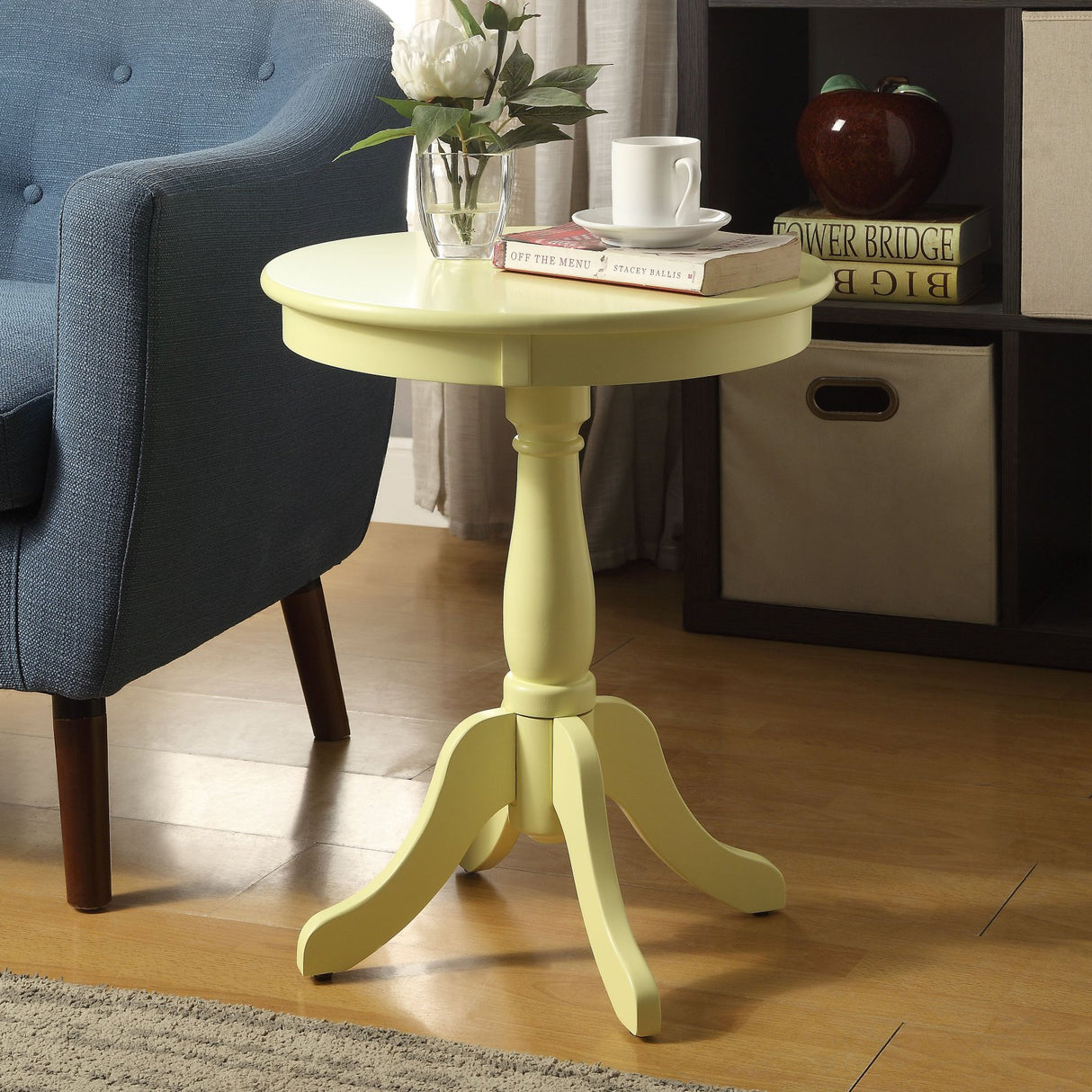 Alger Round Wooden End Table in White