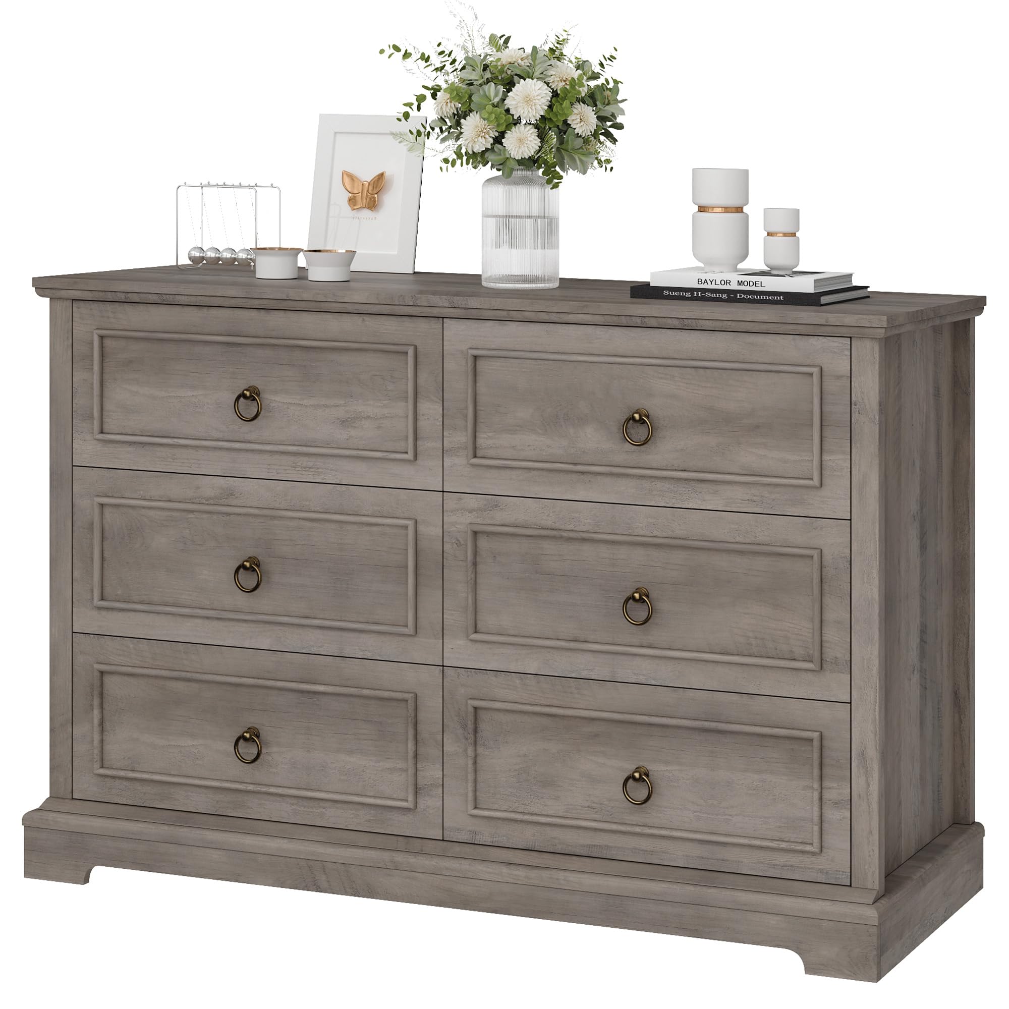 6 Drawer Double Dresser, Modern Farmhouse Chest of Drawers
