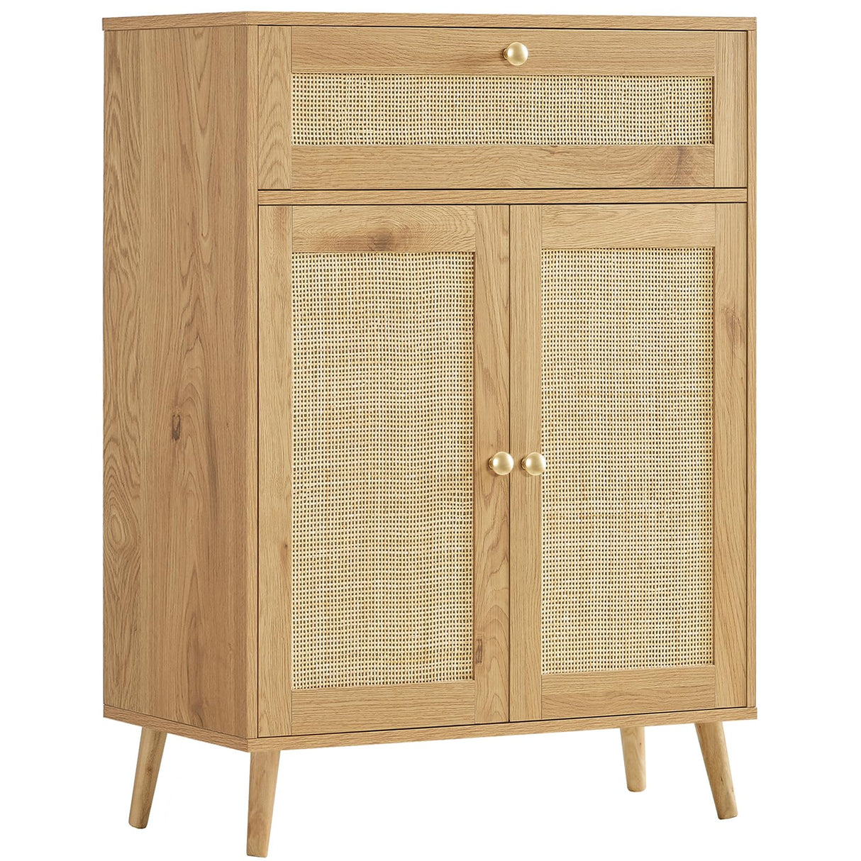 Iwell Storage Cabinet with Adjustable Shelf, Rattan Cabinet with Large Drawer, Sideboard Bufffet Cabient with Storage, Bathroom Storage Cabinet, Accent Cabinet for Entryway, Natural