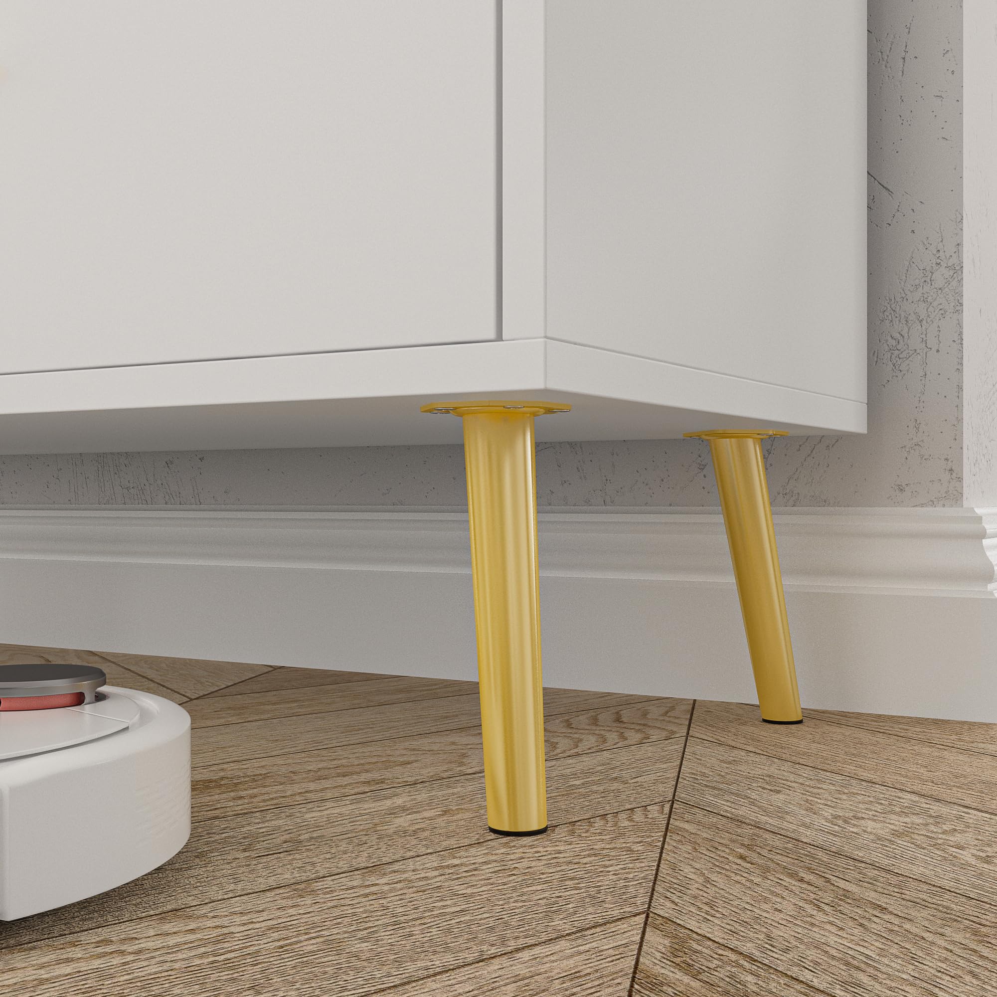 Homsee 6 Drawer Double Dresser Storage Chest of Drawers, Wood Dresser Chest with Gold Metal Legs for Bedroom, Living Room & Hallway, White (54”L x 15.6”W x 30.1”H)