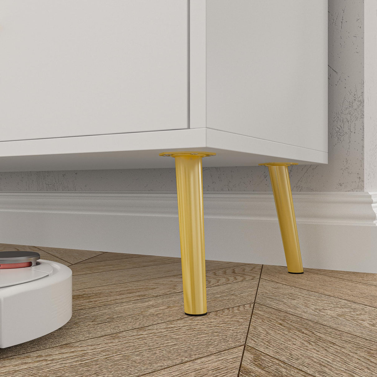 Homsee 6 Drawer Double Dresser Storage Chest of Drawers, Wood Dresser Chest with Gold Metal Legs for Bedroom, Living Room & Hallway, White (54āL x 15.6āW x 30.1āH)