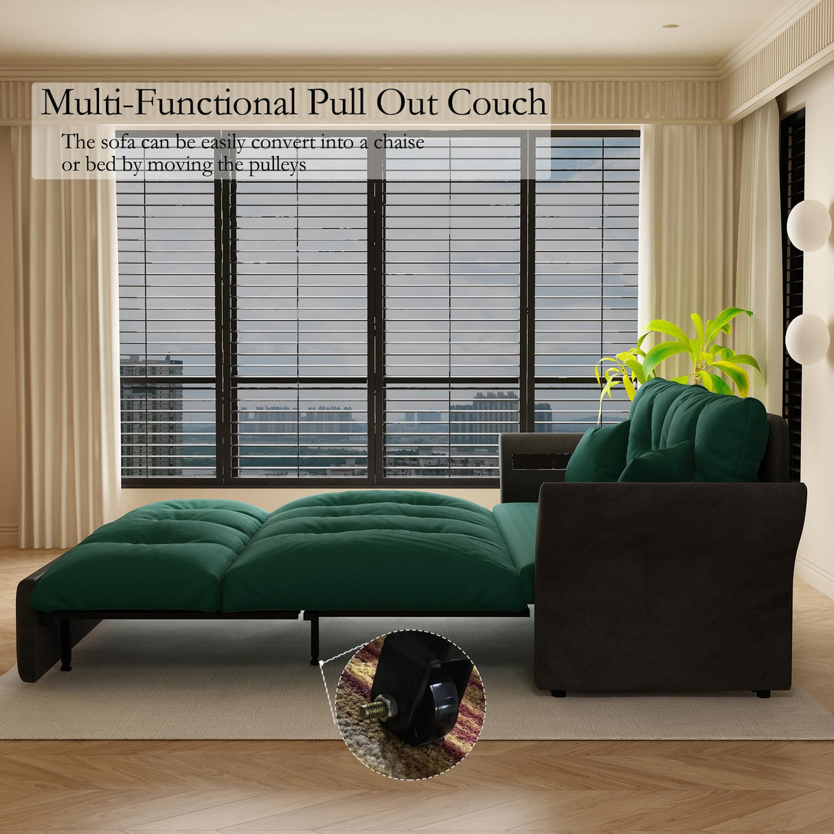 74.8” Queen Pull Out Sofa Bed, Luxury Velvet Convertible Sleeper Sofa