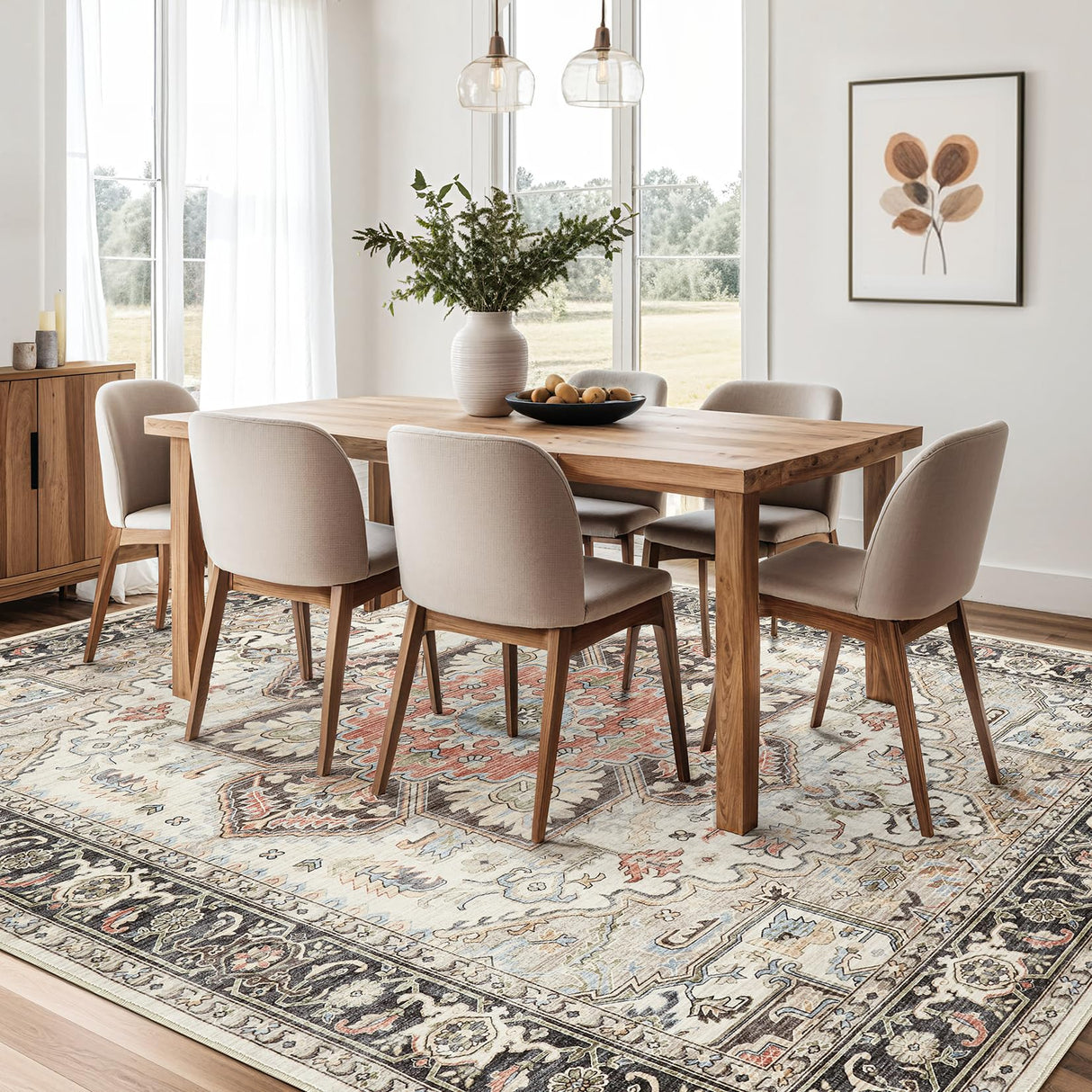 Area Rug 9x12 for Bedroom Living Room, Medallion Printed Ultra-Thin Soft Large Carpet