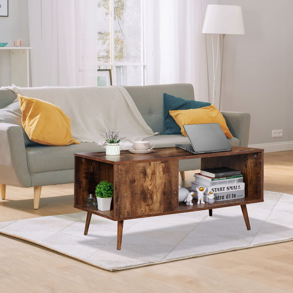 2 Tier Wooden Coffee Table with Storage for Living Room,