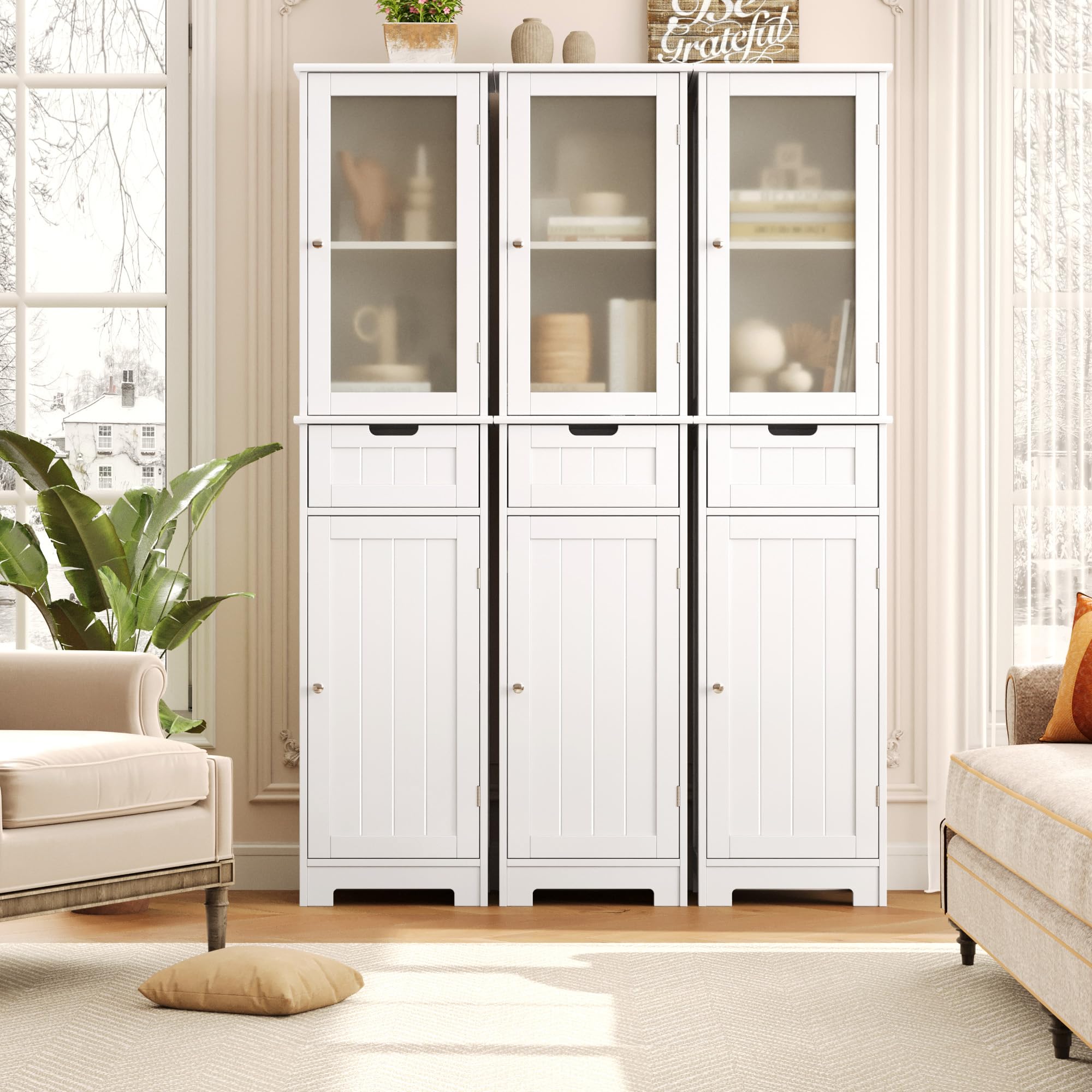 " Tall Bathroom Cabinet, Narrow Storage Cabinet, Freestanding Linen Cabinet with Doors