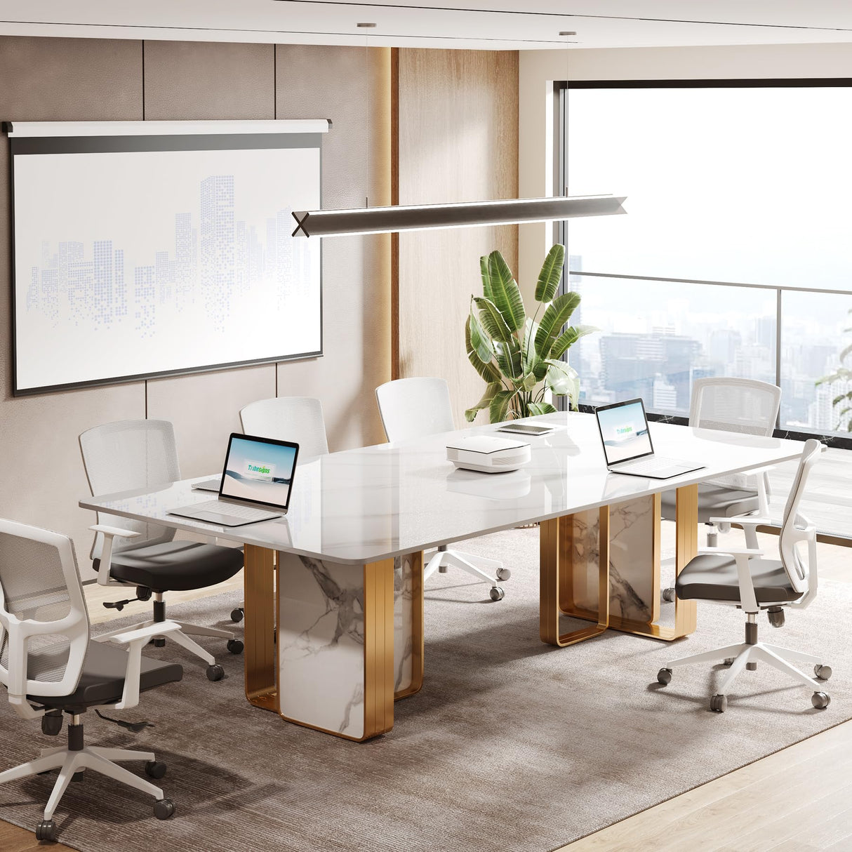 79-Inch Luxurious White Sintered Stone Conference Room Table for 6-8 People