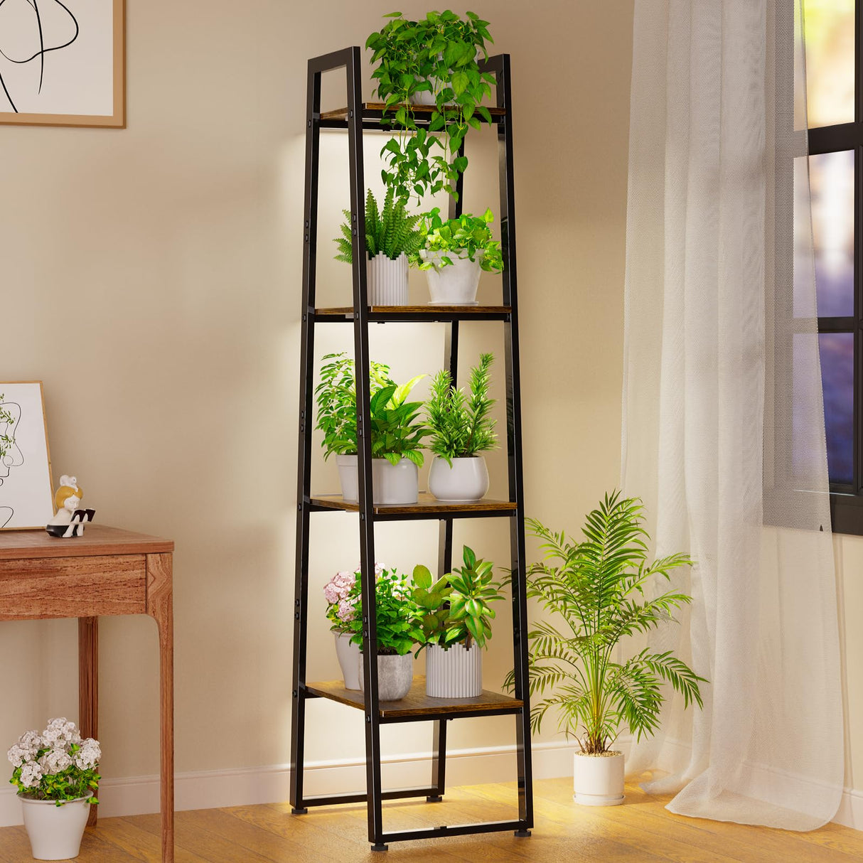 Plant Stand Indoor with Grow Lights, 4 Tier Metal Plant Shelf for Multiple Flower Planter
