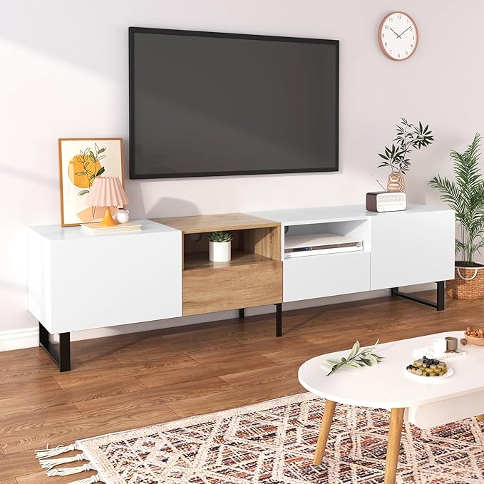 Modern TV Stand for 80’’ TV with 3 Doors, Media Console Table