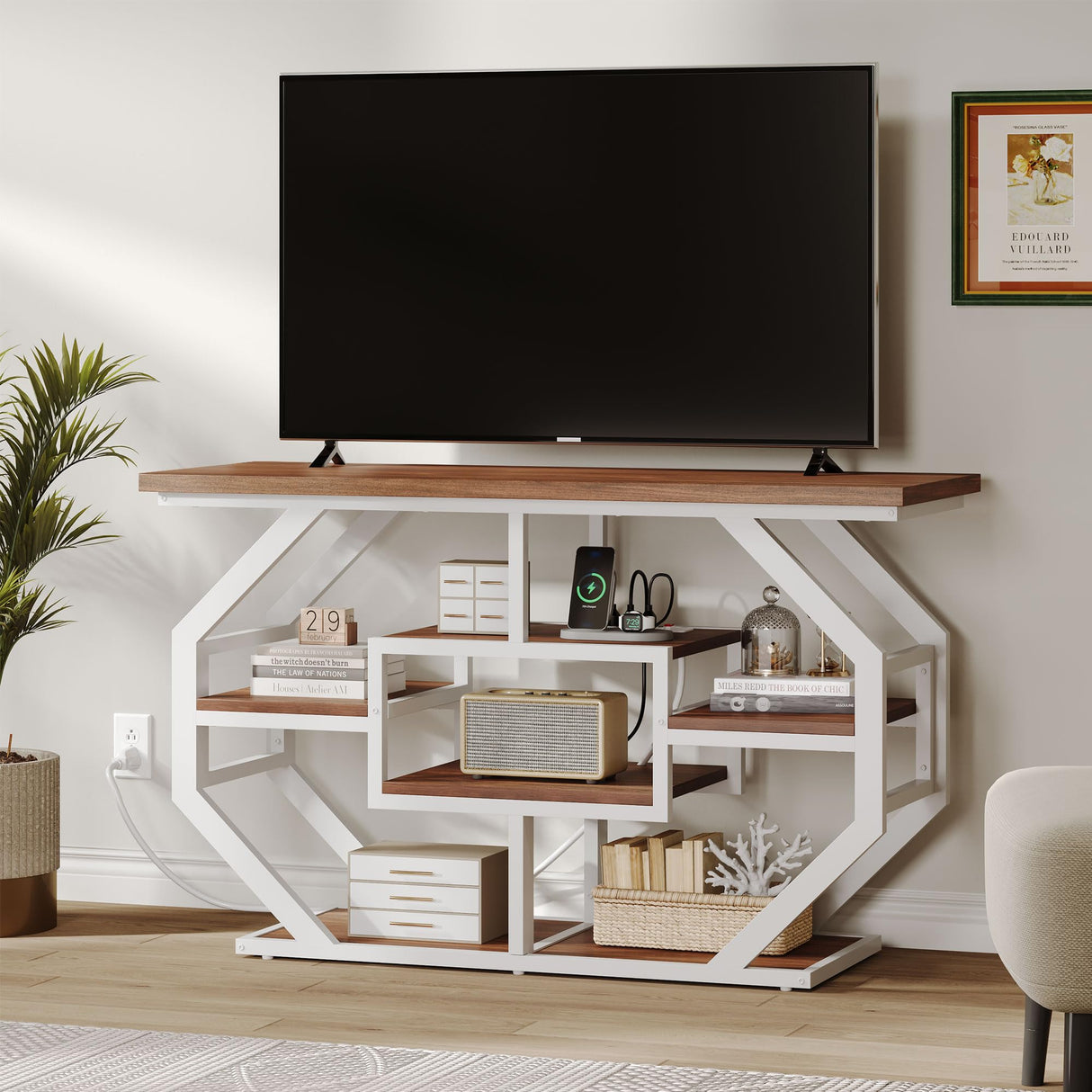 51 Inch Console Table Sofa Table with Power Outlets, Modern Entryway Table Foyer Table