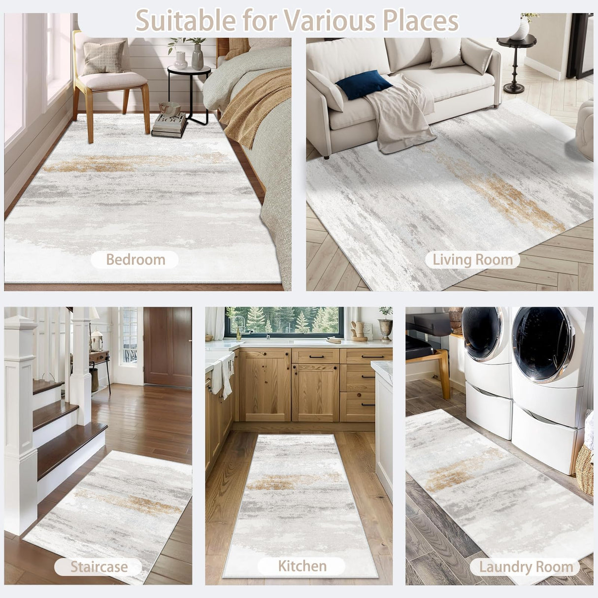 9x12 Washable Area Rug - Abstract Modern Design for Living Room & Bedroom