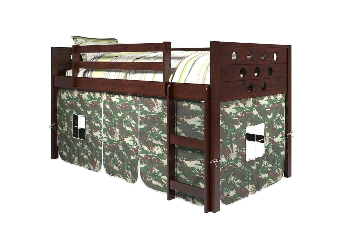 Cappuccino Low Loft with Camo Tent, Twin