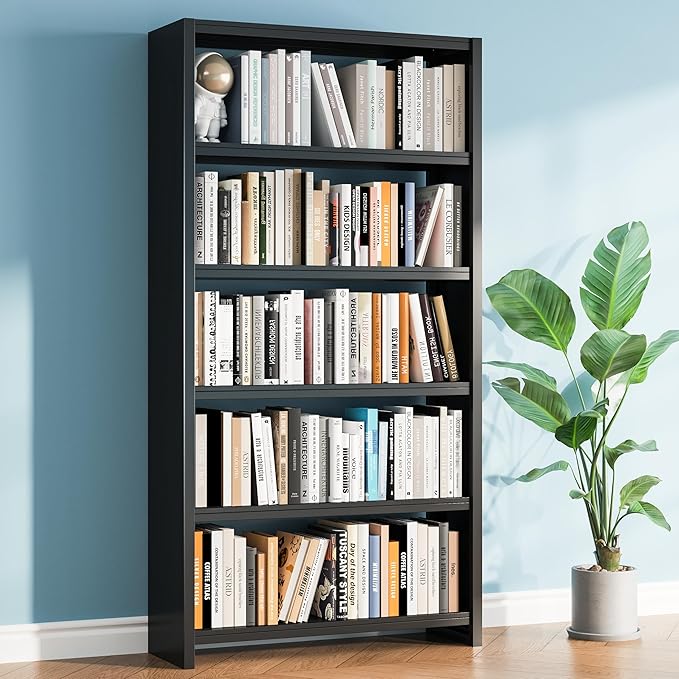 White Bookshelf, 5 Tier Tall Bookcase with Bookend, Large Metal Book Shelf Display Storage