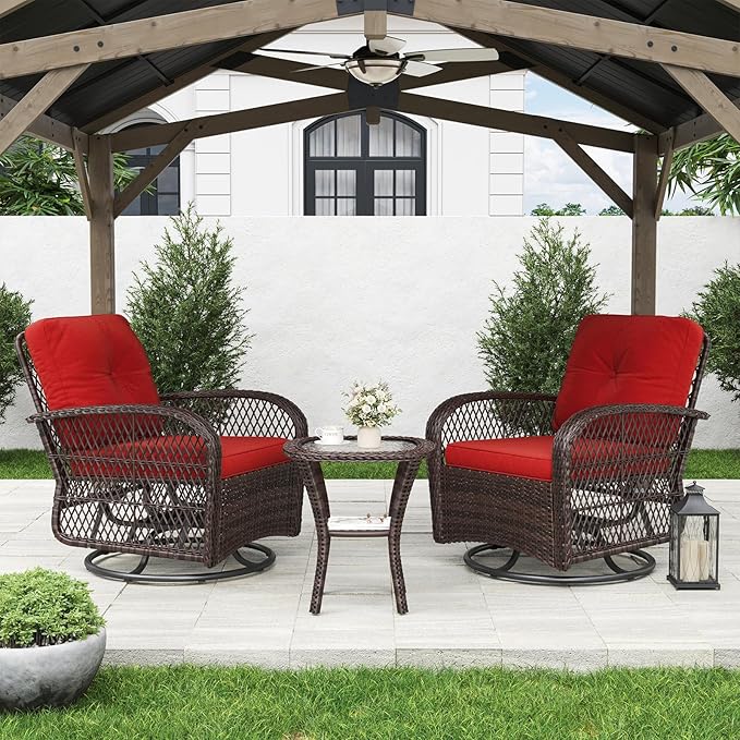 3 Pieces Patio Furniture Set, Outdoor Swivel Rocker Chairs Set of 2