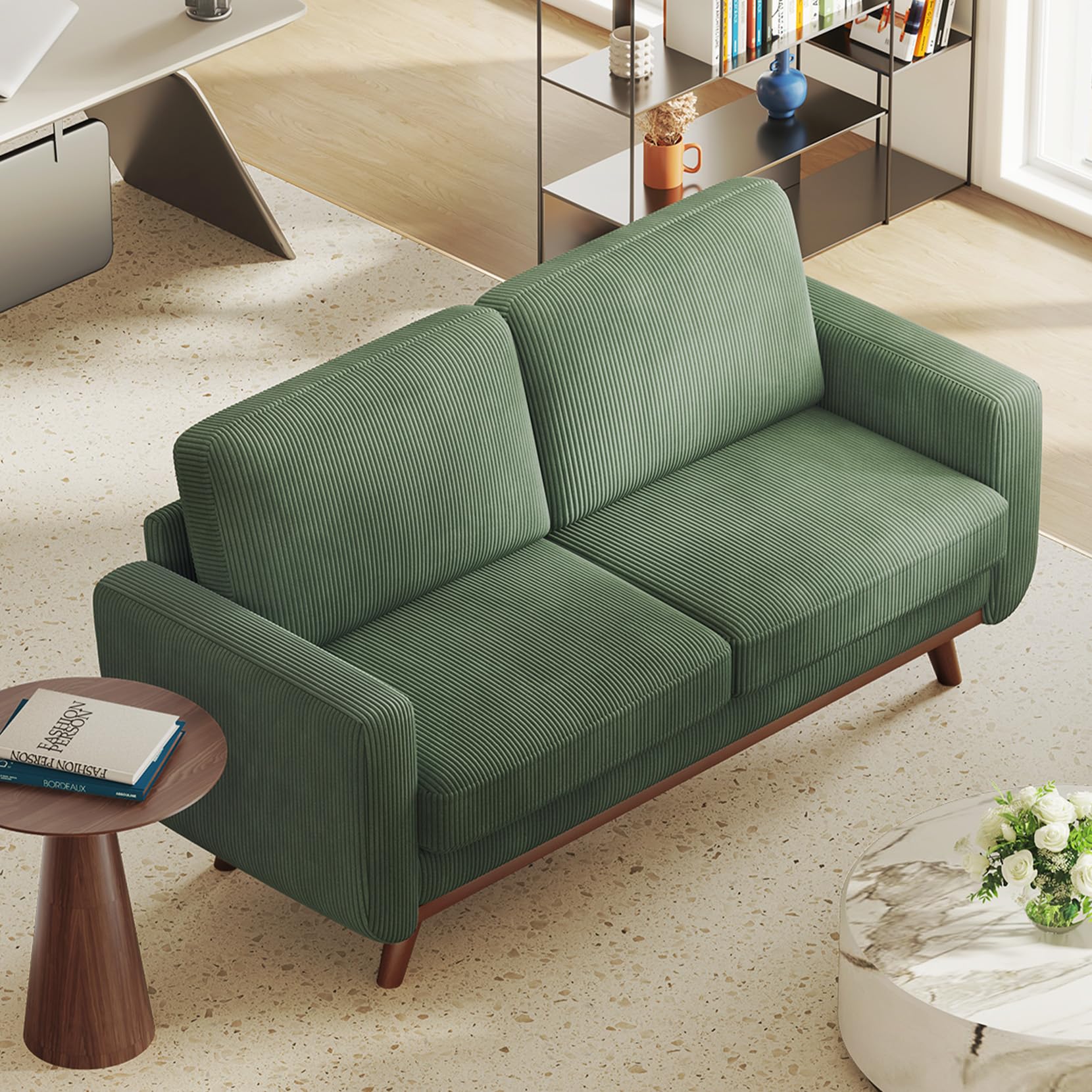 68" Green Corduroy Loveseat Sofa with Spring Cushion - Modern Deep Seat Couch
