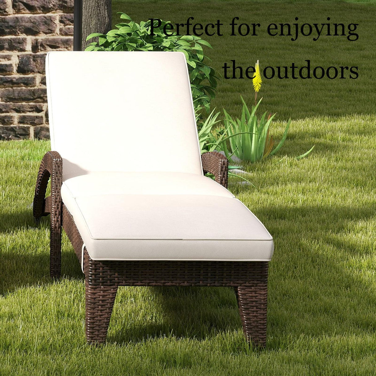 Patio Chaise Lounge Set of 2, Outdoor Wicker Chaise Lounges with Wheels
