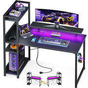 Reversible Gaming Desk with USB Charging Port and LED Lights