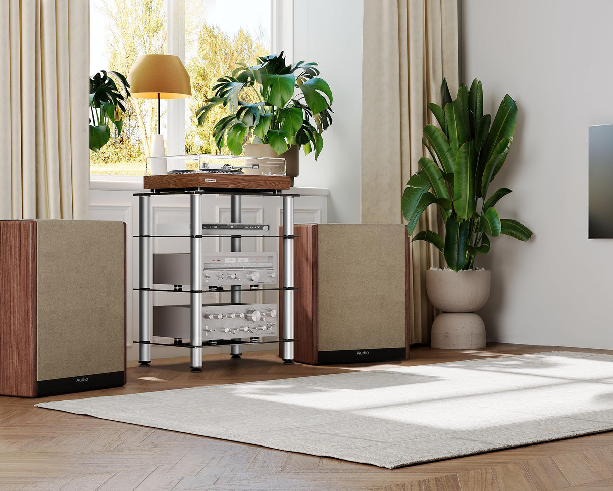 4-Tier Media Stand Audio/Video Component Cabinet with Glass Shelf