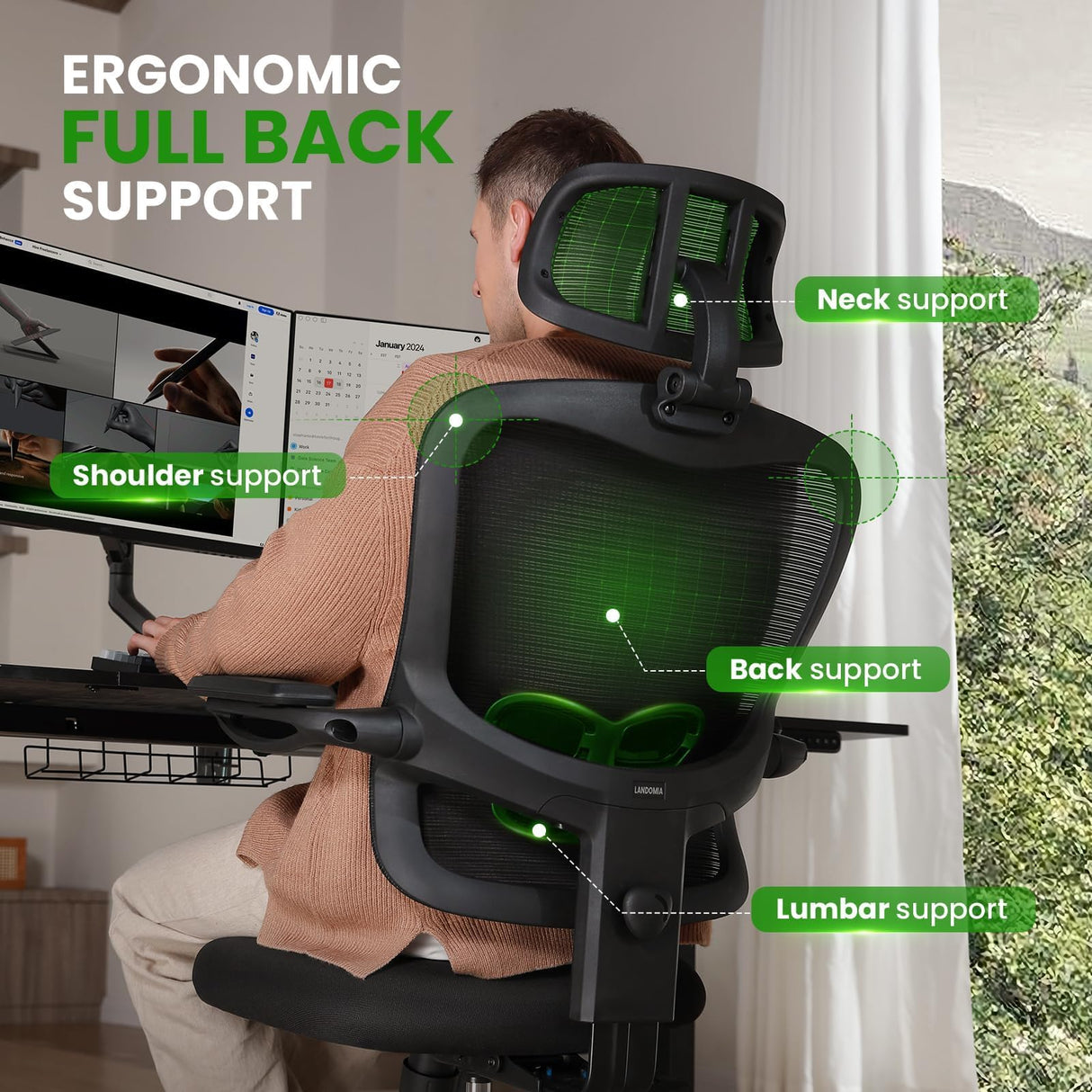 Ergonomic Office Chair for Big and Tall - 350lbs Capacity with Lumbar Support