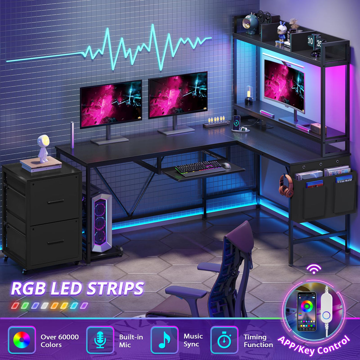 L Shaped Gaming Desk with Keyboard Tray, Reversible Computer Desk