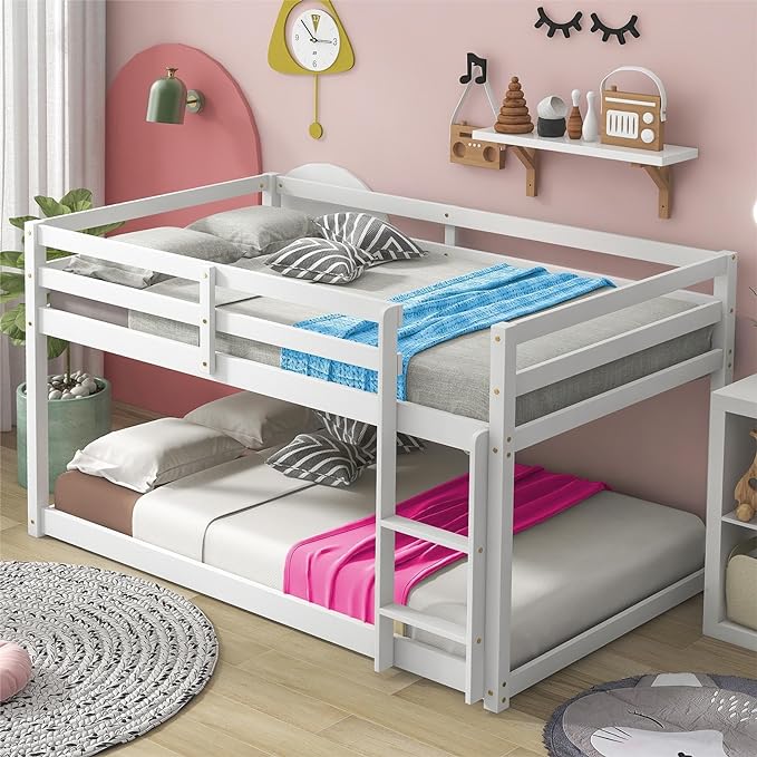 Wooden Bunk Bed Twin Over Twin with Ladder