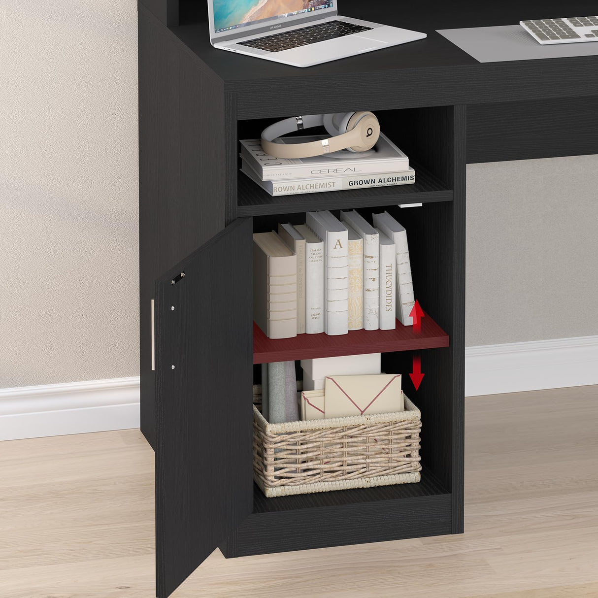 YOMILUVE Computer Desk with 3 Drawer & Storage Shelves, Home Office Desk with File Drawer & Cabinet, Writing Study Table with Long Monitor Stand & Printer Shelf, Executive Workstation