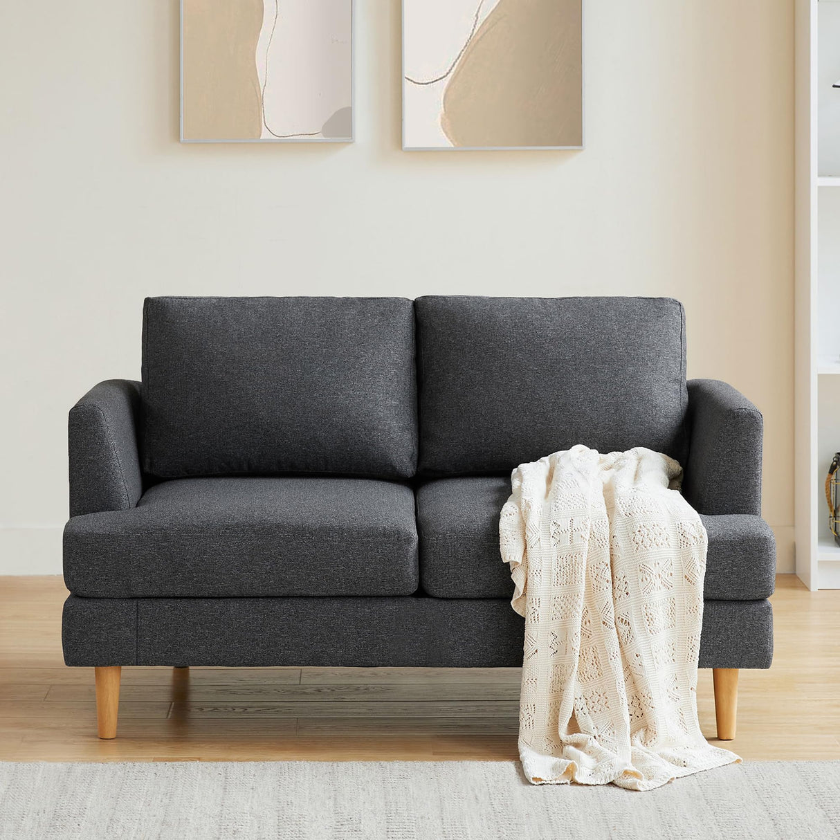 Loveseat Sofa with Deep Seats, 56" Small Couches for Small Spaces, Mid Century